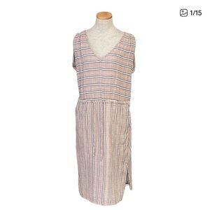 Prana Dress Sleeveless 100% Organic Cotton Striped Brown White Size Medium